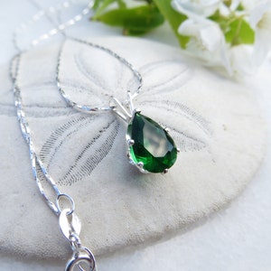 May Birthstone Necklace, Mother's Day Necklace, Emerald Green Necklace, Sterling Silver Necklace, Cubic Zirconia Necklace, CZ Birthstone