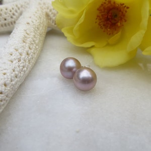 Freshwater Pearl Earrings, Large 8mm Mauve Freshwater Pearl Sterling Silver Studs, June Birthstone Earrings, 30th Wedding Anniversary Posts
