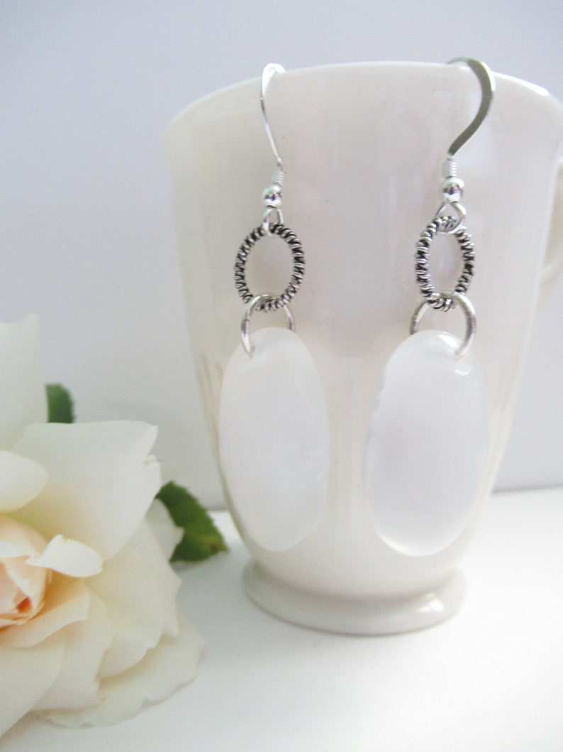 Selenite Earrings, White Gemstone Earrings, Sterling Silver Earrings, Silver Earrings, Moon Goddess Earrings, Large Statement Earrings image 5