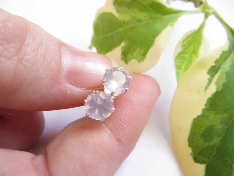 Rose Quartz Studs, Faceted Semi Precious Gemstone, Sterling Silver Studs, Rose Quartz 6 mm Faceted Gemstone Studs, Rose Quartz Post Earrings image 7