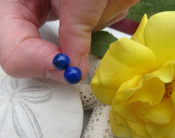 Lapis Lazuli 6 mm Round Studs, Lapis Earrings, 925 Sterling Silver, Cobalt Blue Semi Precious Gemstone Studs, Blue Lapis Lazuli Dot Studs