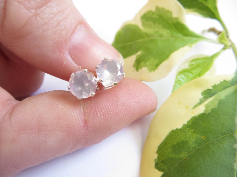 Rose Quartz Studs, Faceted Semi Precious Gemstone, Sterling Silver Studs, Rose Quartz 6 mm Faceted Gemstone Studs, Rose Quartz Post Earrings image 5