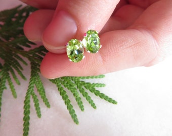 Peridot Sterling Silver Stud Earrings, August Birthstone, 16th Anniversary Gift