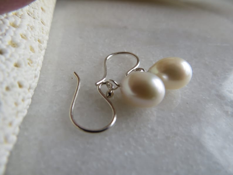 Freshwater Pearl Earrings, Pearl Teardrop Earrings, June Birthstone Earrings, 30th Wedding Anniversary Earrings, Small White Pearl Drop image 2