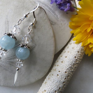 Aquamarine Earrings, Sterling Silver Earrings, Swarovski Earrings, Crystal Earrings, Silver Earrings, Light Blue Earrings, Dangle Earrings