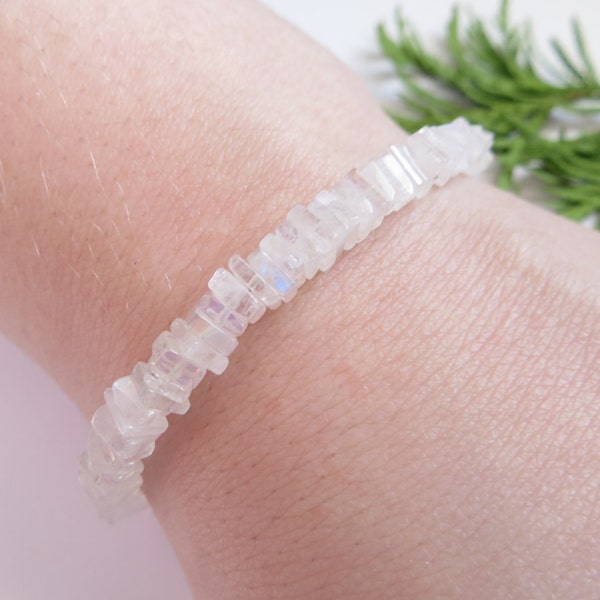 Rainbow Moonstone Bracelet, Semi Precious Gemstone Bracelet, Sterling Silver Bracelet, Adjustable Bracelet, White June Birthstone Bracelet