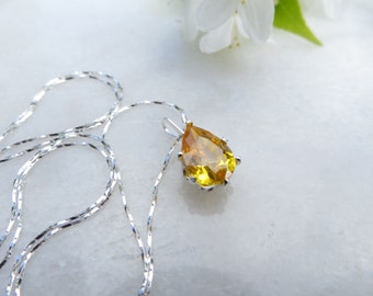 November Birthstone Necklace, Mother's Day Necklace, Golden Topaz Necklace, Sterling Silver Necklace, Cubic Zirconia Necklace, CZ Birthstone