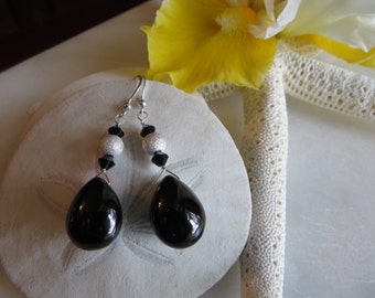 Black Spinel Earrings, Sterling Silver Earrings, Swarovski Earrings, Dangle Earrings, Teardrop Earrings, Black Garnet Earrings, Drop Earring