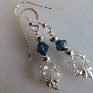 Swarovski Crystal Earrings, Montana Blue Earrings, Leaf Earrings, Crystal Earrings, Blue Earrings, Sterling Silver Earrings, Silver Earrings