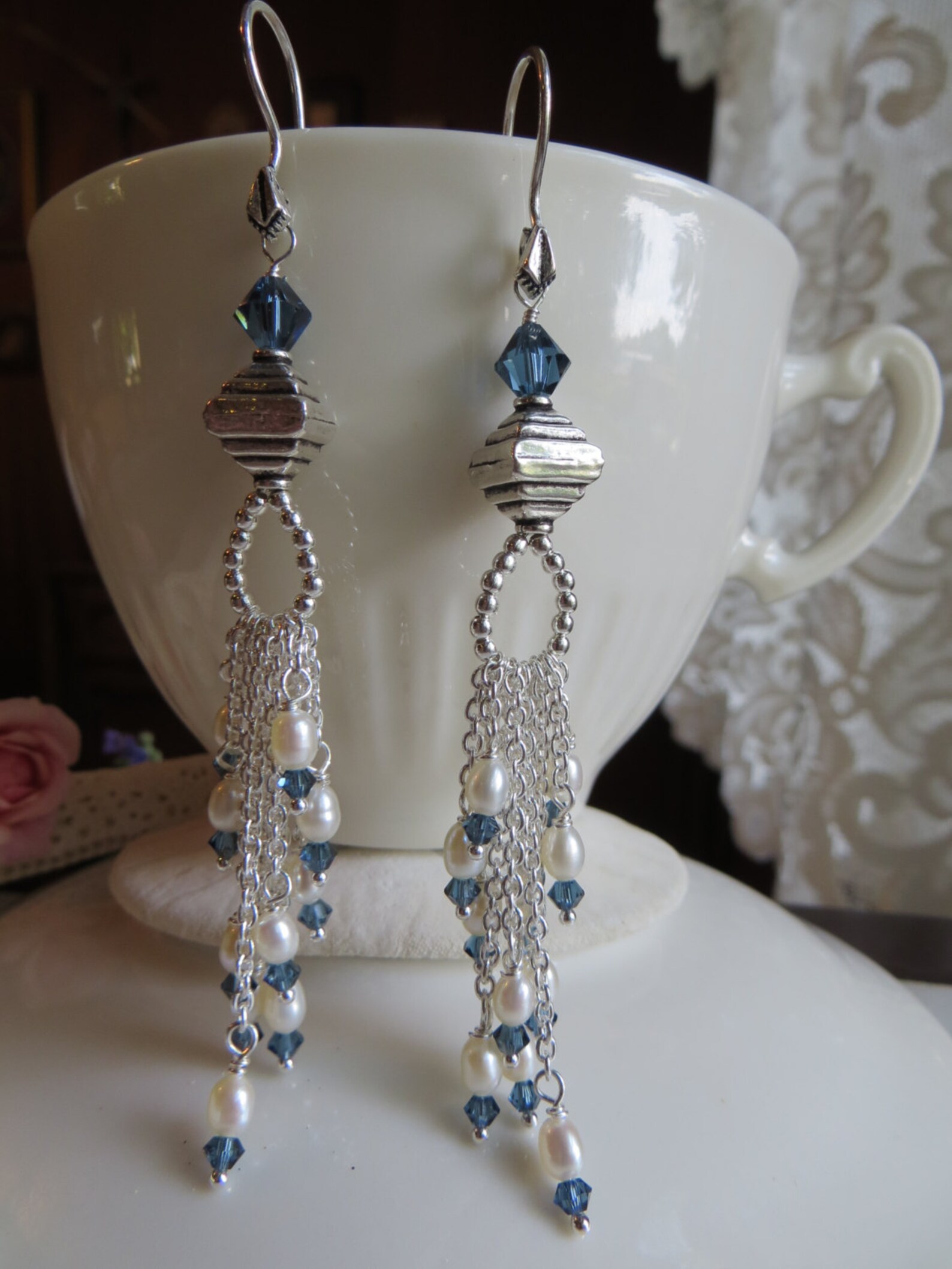 Great Gatsby Earrings Pearl Tassel Earrings Swarovski Etsy