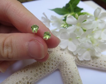 Peridot 4 mm Studs, Sterling Silver Earrings, Semi Precious Gemstone Posts, August Birthstone Earrings, 16th Wedding Anniversary Earrings