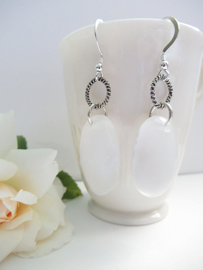 Selenite Earrings, White Gemstone Earrings, Sterling Silver Earrings, Silver Earrings, Moon Goddess Earrings, Large Statement Earrings image 7