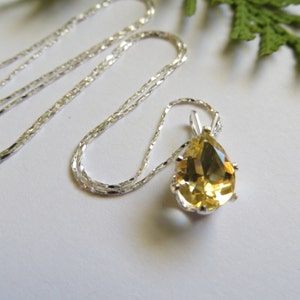 Citrine Necklace, Sterling Silver Necklace, Semi Precious Gemstone Necklace, November Birthstone Necklace, 10x7 mm Pear Cut Citrine Pendant