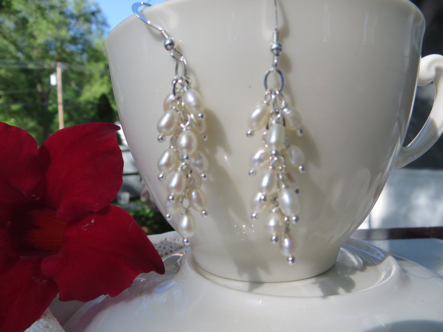 June birthstone earrings freshwater pearl earrings pearl etsy