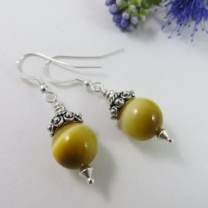 Honey Tigereye Earrings, Gemstone Earrings, Sterling Silver Earrings, Tiger Eye Earrings, Semi-precious Gemstone Earrings, Silver Earrings image 3