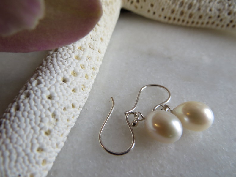 Freshwater Pearl Earrings, Pearl Teardrop Earrings, June Birthstone Earrings, 30th Wedding Anniversary Earrings, Small White Pearl Drop image 1