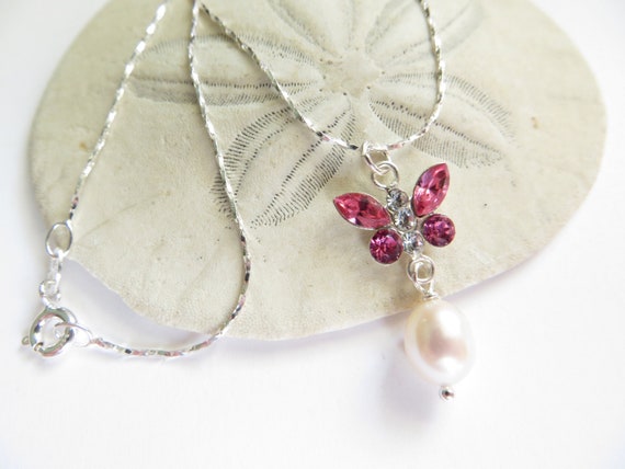 Pink Butterfly Necklace Made with Swarovski(R) Crystal Sterling Silver Pink Butterfly Necklace Made with Swarovski(R) Crystal Sterling Silver