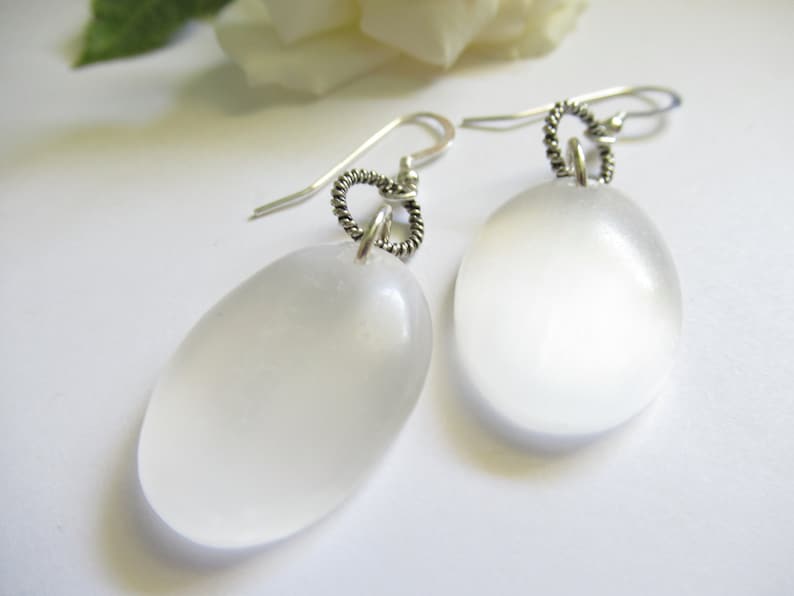 Selenite Earrings, White Gemstone Earrings, Sterling Silver Earrings, Silver Earrings, Moon Goddess Earrings, Large Statement Earrings image 1