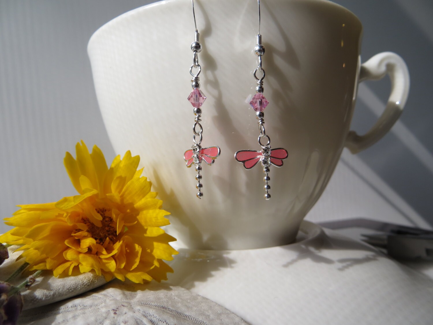 Golden Dragonfly Chain Earrings – Long Dangle Earrings, Handmade In Berlin, 128mm Length