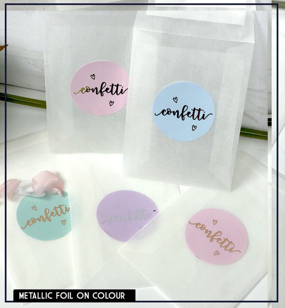 Confetti Heart Stickers Glassine Bag foil wedding Rose Gold,Pink Silver 10
