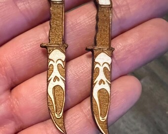 Horror Knife Wood Earrings | Custom Laser Engraved | Scream Ghostface | Chucky | Halloween Michael Myers | Jason Voorhees Friday the 13th
