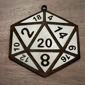 DnD Die Laser Cut Ornament | D20 Engraved Ornament | Dungeons and Dragons Ornament | Roll Play RPG Gamer Gift | Christmas Ornament