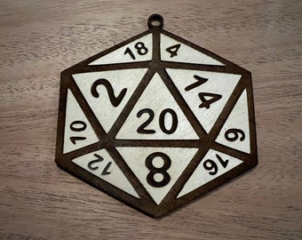 DnD Die Laser Cut Ornament | D20 Engraved Ornament | Dungeons and Dragons Ornament | Roll Play RPG Gamer Gift | Christmas Ornament