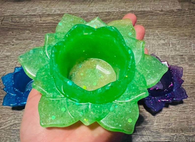 CUSTOM COLOR Resin Lotus Flower Candle Holders, Assorted Colors, Resin Acrylic Handmade, Home Decor, Tea Lights, Gift, Wedding Favors image 9