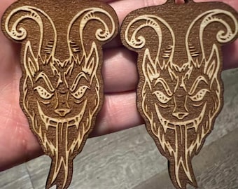 Demon Krampus Wood Dangle Earrings | Devil Earrings, Demon Earrings| Krampus Christmas Folklore | Horror Jewelry | Spooky Gift |Krampusnacht