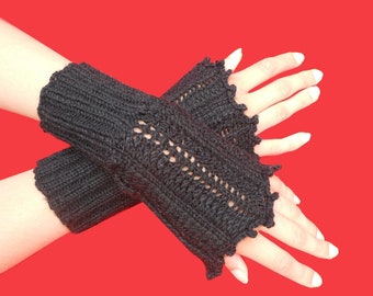 Black lace fingerless gloves, goth, boho evening wristers