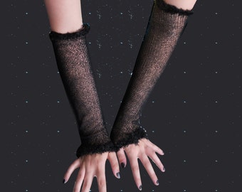 Long black or white mesh fishnet gloves festive arm warmers goth punk or bridal