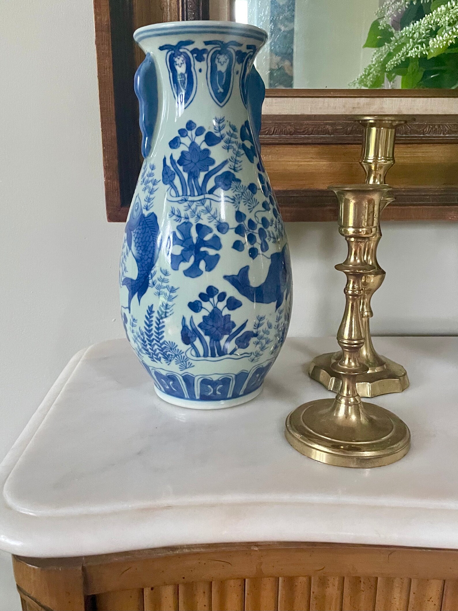 Narrow Blue & White Chinoiserie Ceramic Vase / Imperial Vase / Etsy