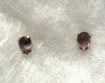 Amethyst Stud Earrings, Set in Gold, February Birthstone, Healing Crystals, Vintage is Sustainable Jewelry