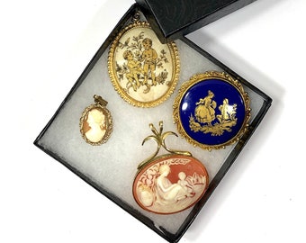 Cameo, Set 3 Necklace, Pendants, 1 Brooch, Set of 4, Princess Dress Up Fun!