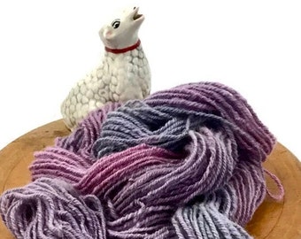 Handspun, Yarn, 62 yds, 100% Wool, Variegated, Purple, 3 ply, Hand Spun, Doll Hair, Knitting, Crochet, Weaving