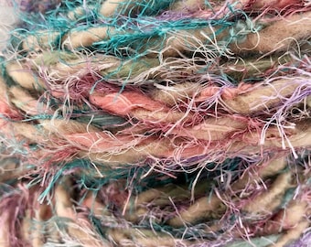 Super Bulky, 90 yds, Art Yarn , Handspun Wool, Eyelash, Pink and Turquoise, Knitting, Crochet, Weaving, 11 oz