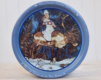 Christmas Blue Lappland Vintage Tin Fairy Tale Canister Hans Christian Anderson Cookie Jar Container Trinket Tin Kitchen Decor