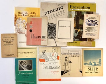 12 Vintage HEALTH, Medical, Booklets, Communicable Disease, 1939 US Public Health, Prevention Magazine, Home Health Care, How to Live Longer