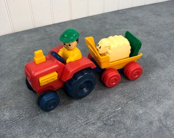 Tomy Toy Tractor, with Sheep Trailer, Farm Toy, Children's Room Decor