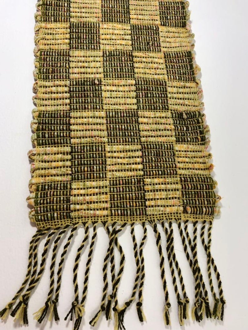 LONG, Check Pattern, Handwoven Table Runner, Upcyled Wool, Farmhouse Decor, Scandinavian, Rep Weave, 12 X 70 image 6