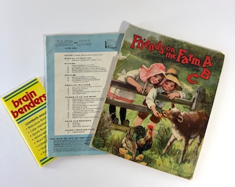 Livres pour enfants vintage, ABC de 1911 Friends in the Farm, 1963 Jack and Jill Magazine, 1982 Brian Benders, Fun Kids Pack !