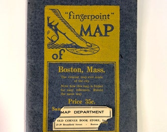 Vintage Map, 1922, Boston, MA, Fingerprint Map, Folded Street Map, RARE!