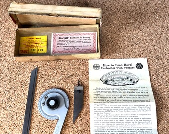 Vintage, Starrett, Bevel Protractor, with Vernier, Original Box & Instructions, Machinist Tool, Industrial, Gift for Maker, Crafter, Artist