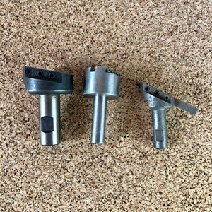 Vintage, Metal, Lathe Mill Heads, Lot of 3, + One Blade, Machinist Tool, Industrial, Steampunk Supply Gift for Maker, Crafter