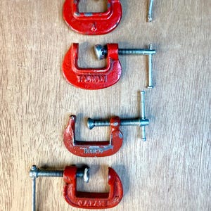 Vintage Red Metal C Clamps (Set of 4) - Asian Made Workshop Decor