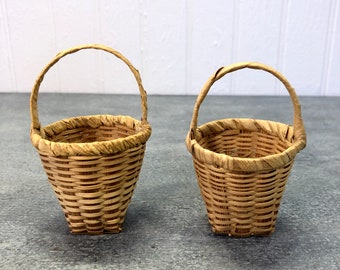 Mini Baskets, Miniature Wicker Baskets, Doll Size, Tree Ornament, Easter Decor, Set of 2