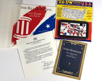 USA Map Slide Puzzle, George Washington Booklet, 1991 Bill of Rights, American Collectibles, Veterans Day, 4th of July, Presidents Day