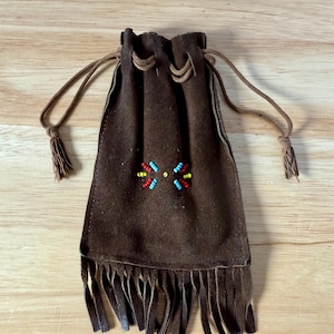 Leder Perlen Fransen Beutel, Boho Stil, kleine braune Leder, Amulett Tasche, Geldbörse