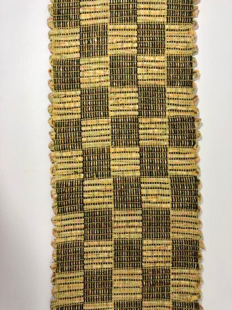 LONG, Check Pattern, Handwoven Table Runner, Upcyled Wool, Farmhouse Decor, Scandinavian, Rep Weave, 12 X 70 image 5