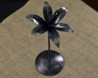 Metal Lily Art Sculpture *14" Metal Lily Blacksmith Made Sculpture * Anniversary Gift for Women * Garden and Home Decor